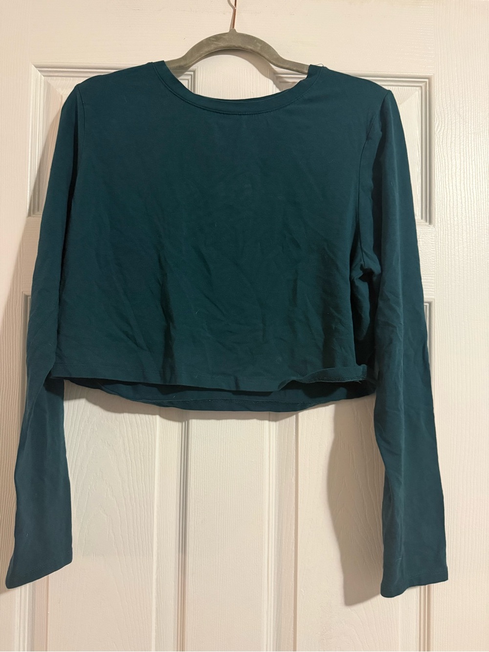 Women's Teal Long-Sleeve Cropped Top